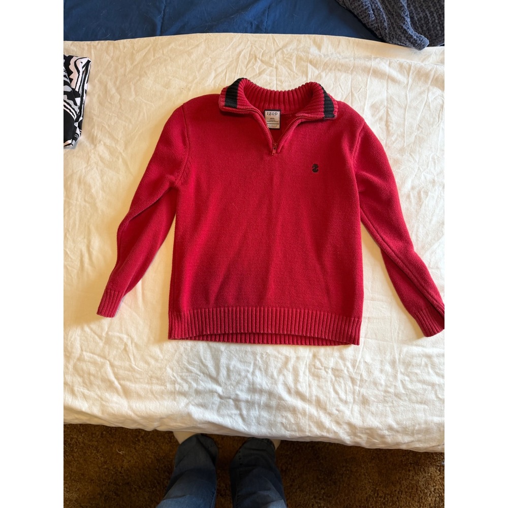IZOD Boys Red Quarter Zip Cotton Knit Sweater Mock Neck Size M 8 Pullover